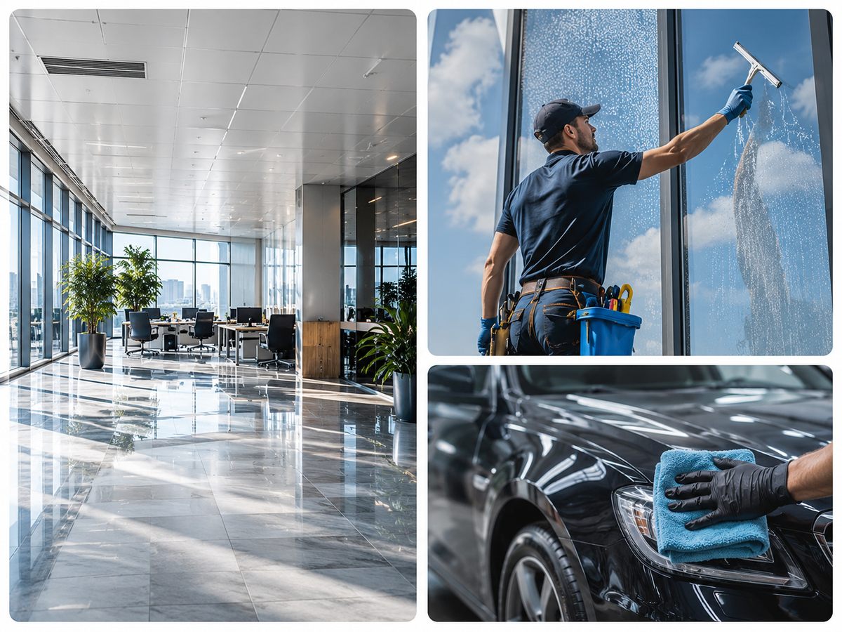 Professionelle Reinigungsservices für Glasreinigung, Gebäudereinigung und Fahrzeugreinigung